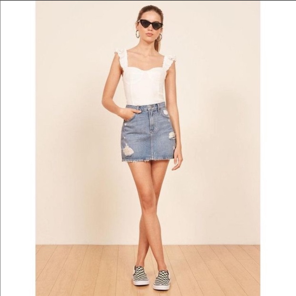 Reformation Mini Jean Skirt